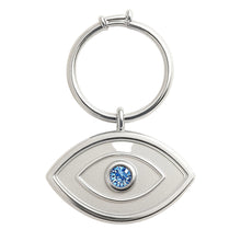 Load image into Gallery viewer, Evil eye pet protection medal in white silver with blue topaz - The Pet Talisman by Laura Sayan