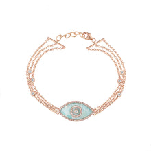 Load image into Gallery viewer, 14K rose gold Endza Bracelet with Amazonite evil eye and pavé white diamonds
