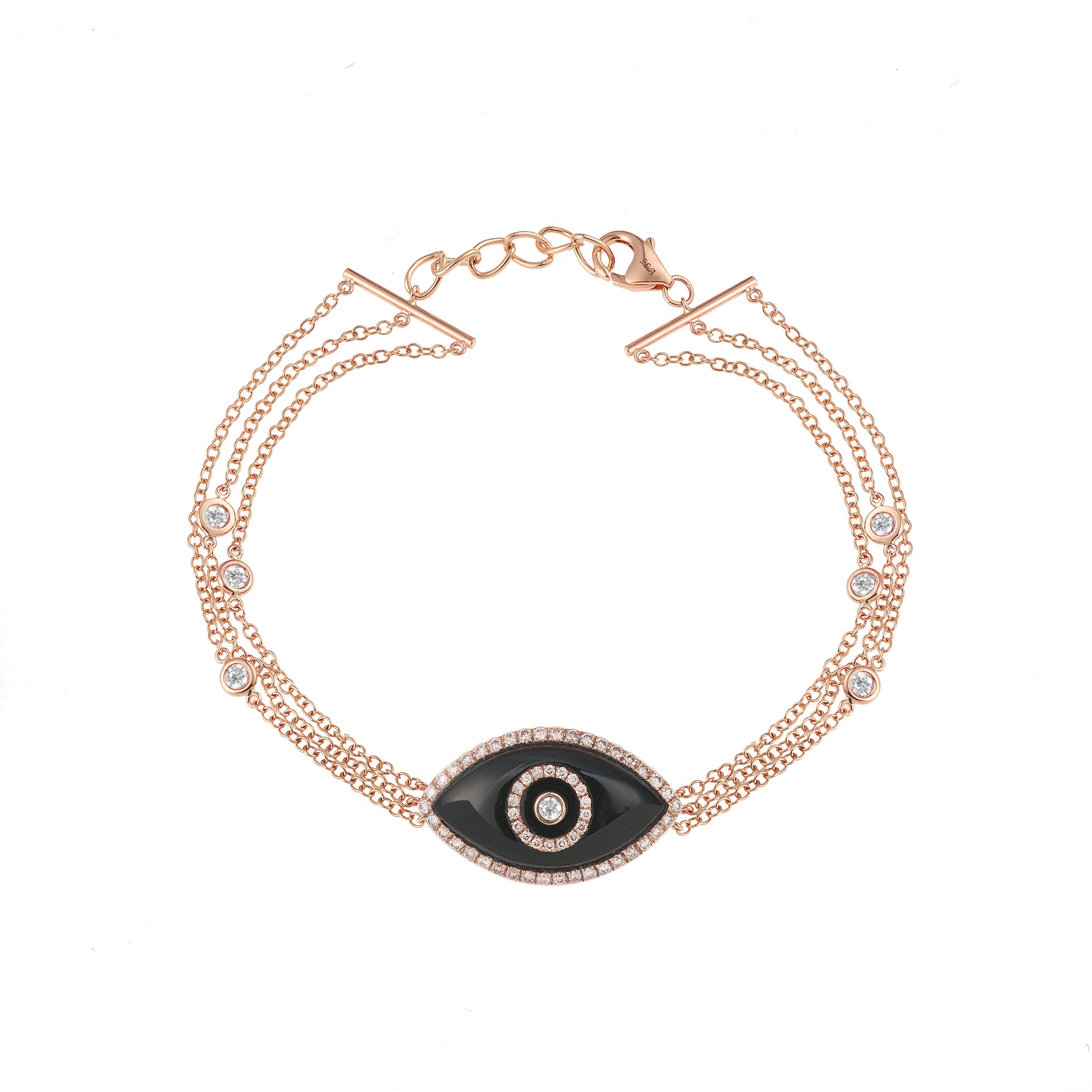 Endza Black Onyx Evil Eye Bracelet in 14K Rose Gold with Natural Diamonds