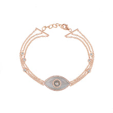 Load image into Gallery viewer, 14K rose gold Endza Bracelet with Blue Chalcedony evil eye and pavé white diamonds