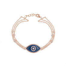 Load image into Gallery viewer, 14K rose gold Endza Bracelet with Lapis Lazuli evil eye and pavé white diamonds