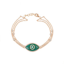 Load image into Gallery viewer, 14K rose gold Endza Bracelet with Malachite green evil eye and pavé white diamonds