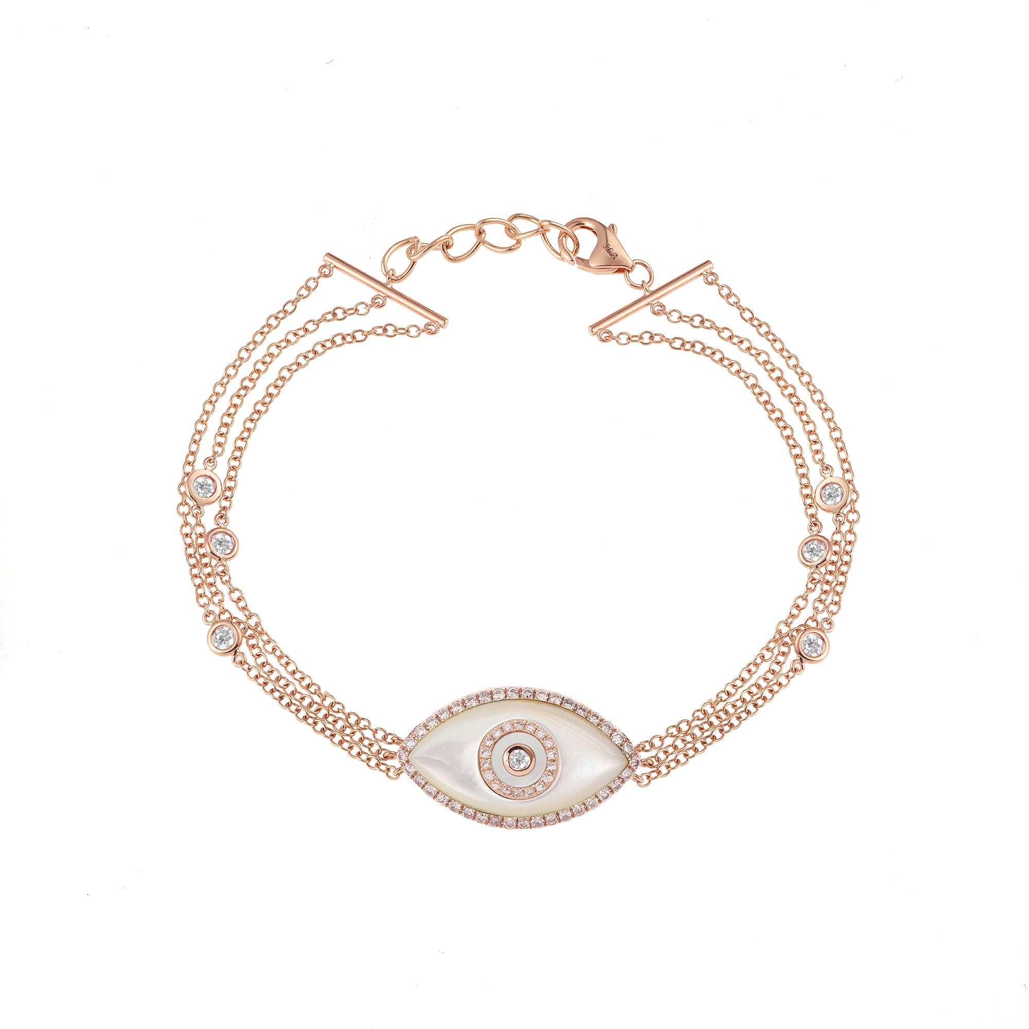 Endza Mother of Pearl Evil Eye Bracelet in 14K Rose Gold with Natural Diamonds
