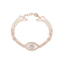Load image into Gallery viewer, 14K rose gold Endza Bracelet with Mother of Pearl evil eye and pavé white diamonds
