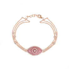 Load image into Gallery viewer, 14K rose gold Endza Bracelet with Peach Jade evil eye and pavé white diamonds