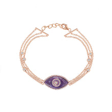 Load image into Gallery viewer, 14K rose gold Endza Bracelet with Sugilite purple evil eye and pavé white diamonds