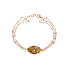 Load image into Gallery viewer, 14K rose gold Endza Bracelet with Tiger Eye evil eye and pavé white diamonds