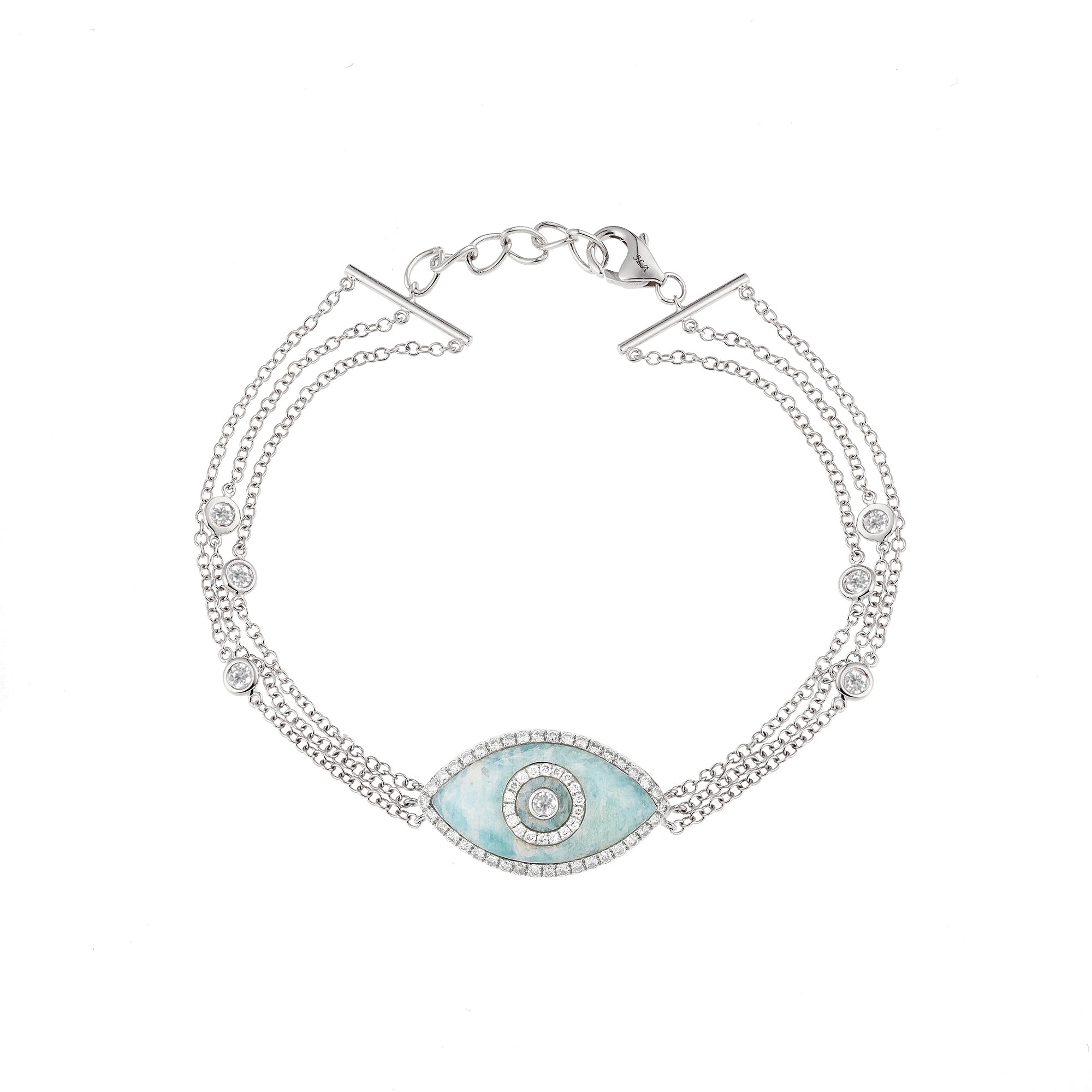 Endza Amazonite Evil Eye Bracelet in 14K White Gold with Natural Diamonds