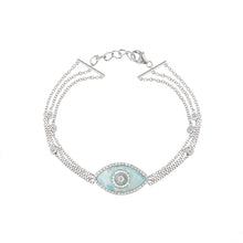 Load image into Gallery viewer, 14K white gold Endza Bracelet with Amazonite evil eye and pavé white diamonds