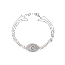 Load image into Gallery viewer, 14K white gold Endza Bracelet with Blue Chalcedony evil eye and pavé white diamonds