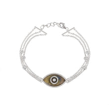 Load image into Gallery viewer, 14K white gold Endza Bracelet with Labradorite evil eye and pavé white diamonds