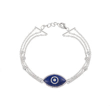Load image into Gallery viewer, 14K white gold Endza Bracelet with Lapis Lazuli evil eye and pavé white diamonds