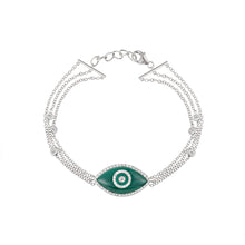 Load image into Gallery viewer, 14K white gold Endza Bracelet with Malachite green evil eye and pavé white diamonds