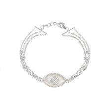 Load image into Gallery viewer, 14K white gold Endza Bracelet with Mother of Pearl evil eye and pavé white diamonds