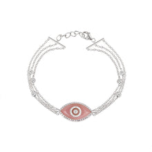 Load image into Gallery viewer, 14K white gold Endza Bracelet with Peach Jade evil eye and pavé white diamonds