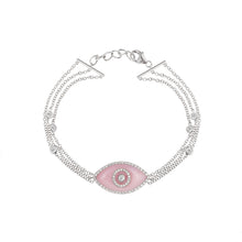 Load image into Gallery viewer, 14K white gold Endza Bracelet with Pink Opal evil eye and pavé white diamonds