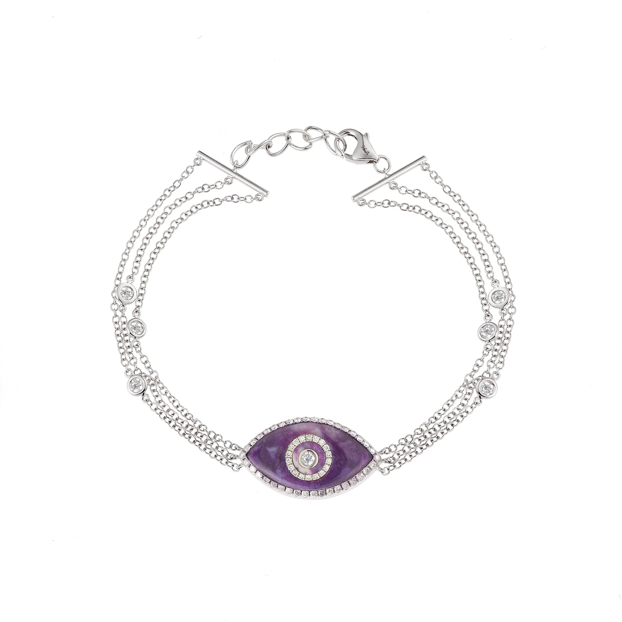 Endza Sugilite Evil Eye Bracelet in 14K White Gold with Natural Diamonds