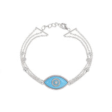 Load image into Gallery viewer, 14K white gold Endza Bracelet with Turquoise evil eye and pavé white diamonds