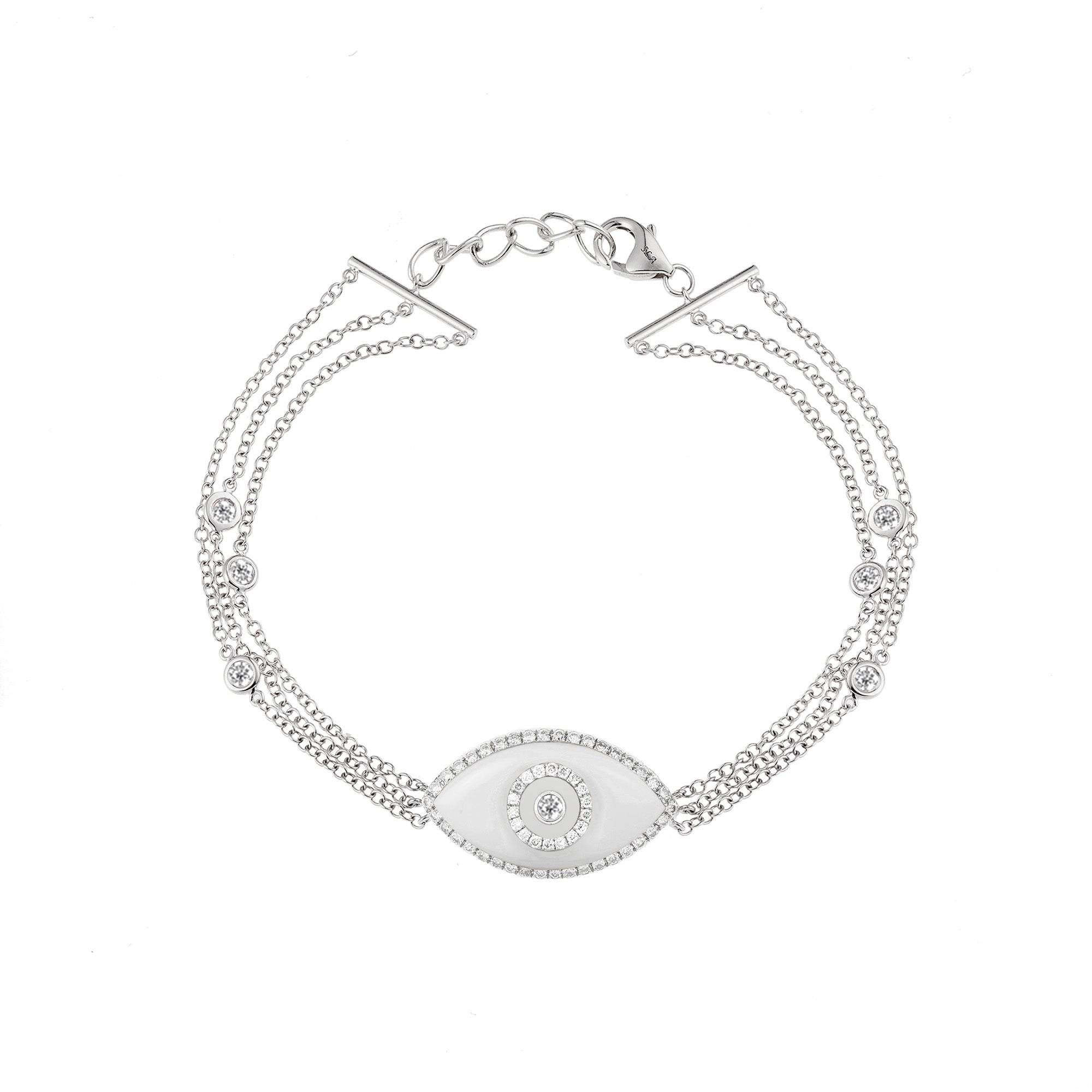 Endza White Onyx Evil Eye Bracelet in 14K White Gold with Natural Diamonds