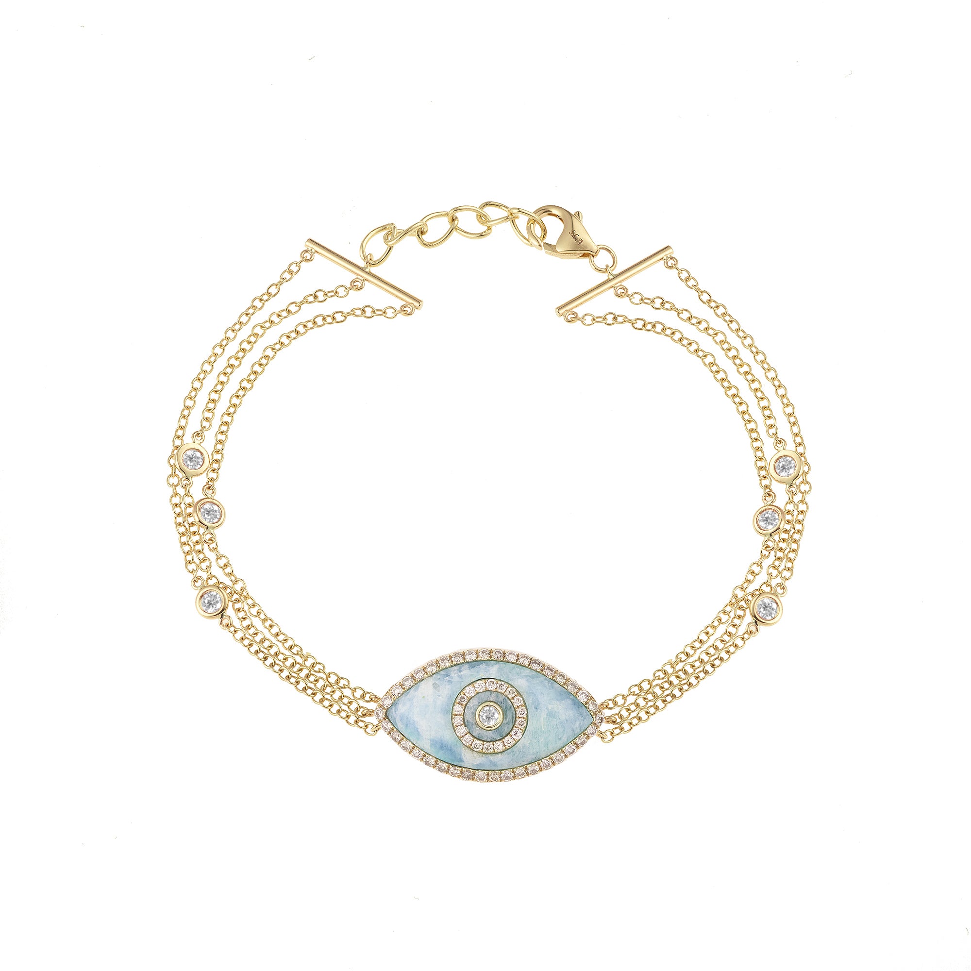 Endza Amazonite Evil Eye Bracelet in 14K Yellow Gold with Natural Diamonds