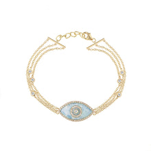 Load image into Gallery viewer, 14K yellow gold Endza Bracelet with Amazonite evil eye and pavé white diamonds