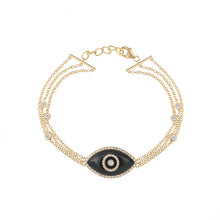 Load image into Gallery viewer, 14K yellow gold Endza Bracelet with Black Onyx evil eye and pavé white diamonds
