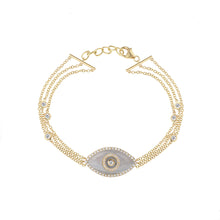 Load image into Gallery viewer, 14K yellow gold Endza Bracelet with Blue Chalcedony evil eye and pavé white diamonds