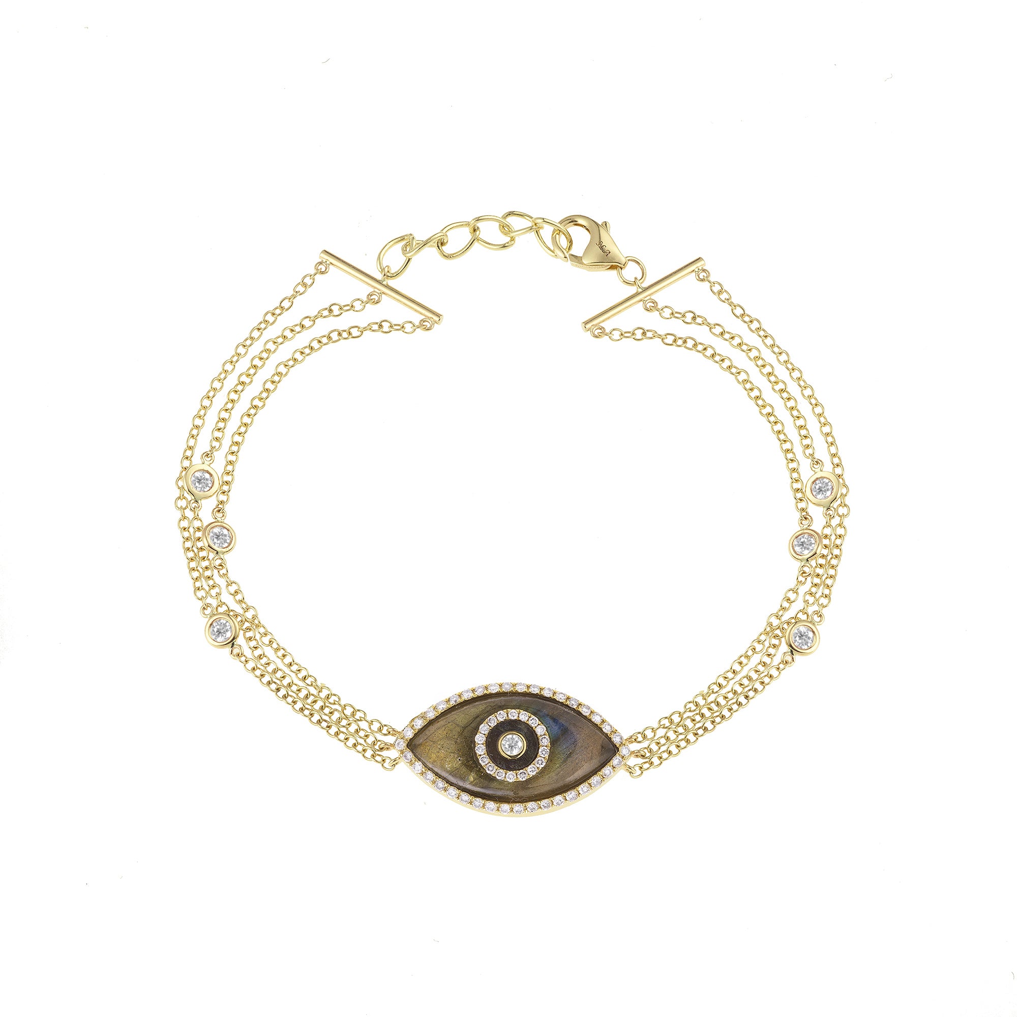 Endza Labradorite Evil Eye Bracelet in 14K Yellow Gold with Natural Diamonds