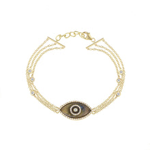 Load image into Gallery viewer, 14K yellow gold Endza Bracelet with Labradorite evil eye and pavé white diamonds