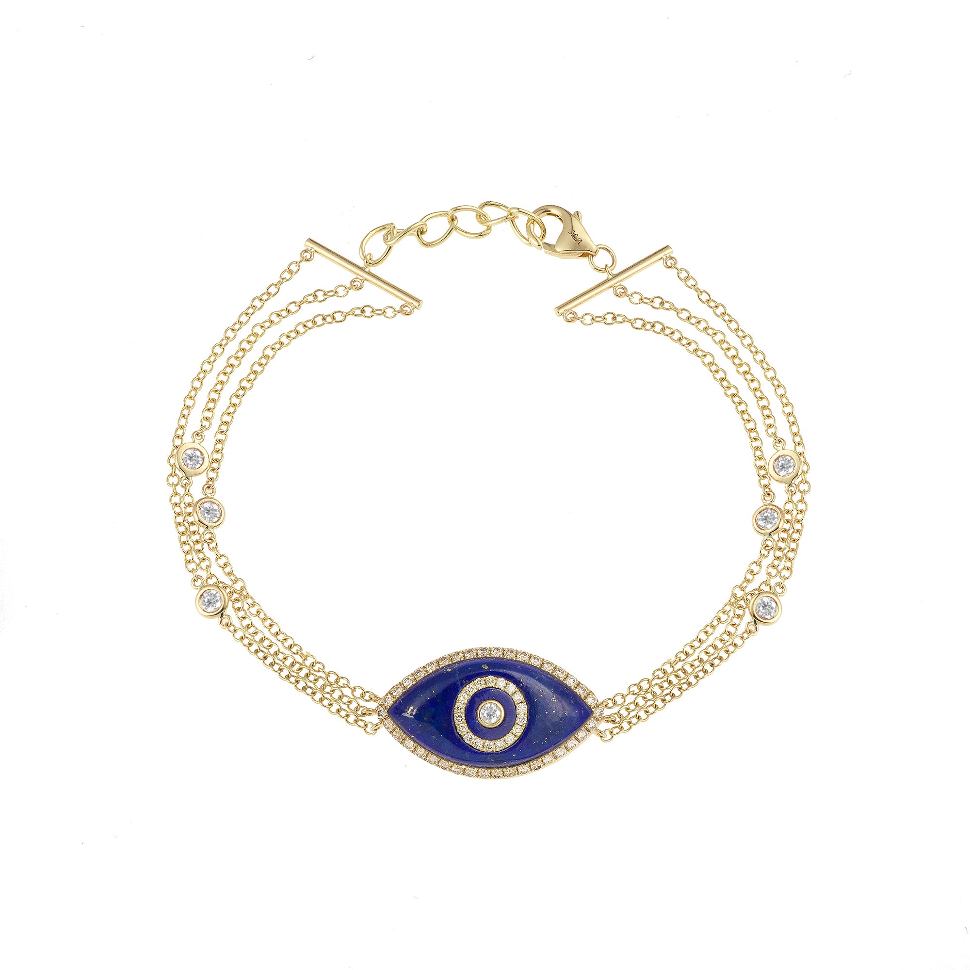 Endza Lapis Lazuli Evil Eye Bracelet in 14K Yellow Gold with Natural Diamonds