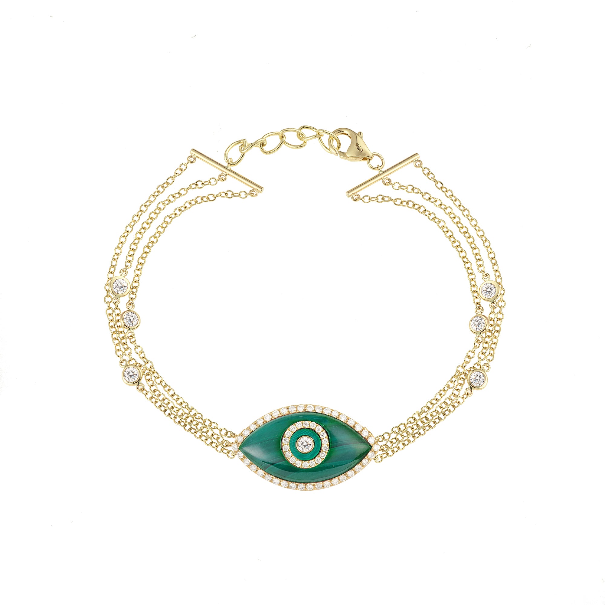 Endza Malachite Evil Eye Bracelet in 14K Yellow Gold with Natural Diamonds