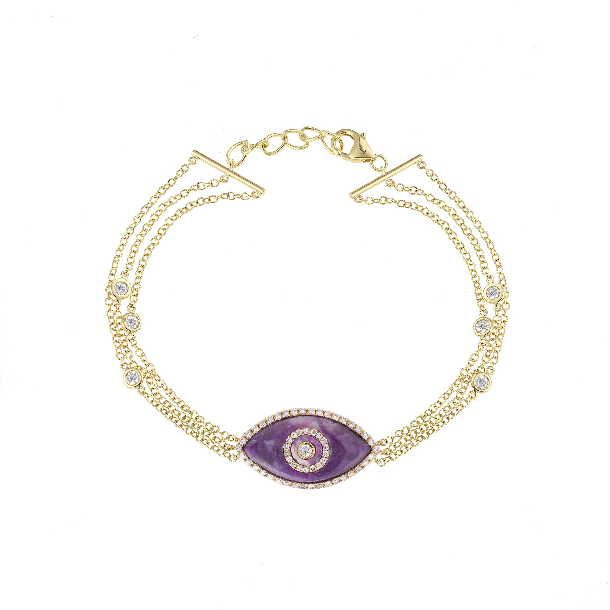 Endza Sugilite Evil Eye Bracelet in 14K Yellow Gold with Natural Diamonds