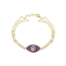 Load image into Gallery viewer, 14K yellow gold Endza Bracelet with Sugilite purple evil eye and pavé white diamonds