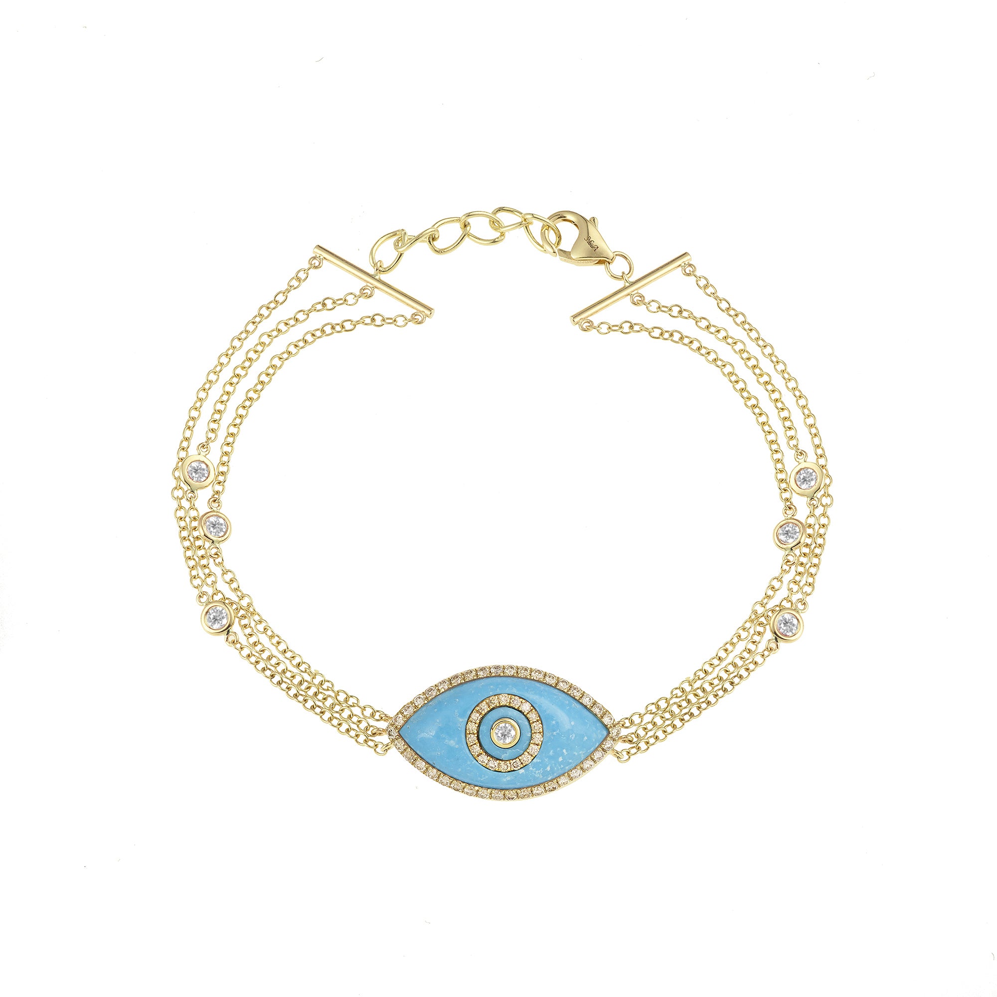 Endza Turquoise Evil Eye Bracelet in 14K Yellow Gold with Natural Diamonds