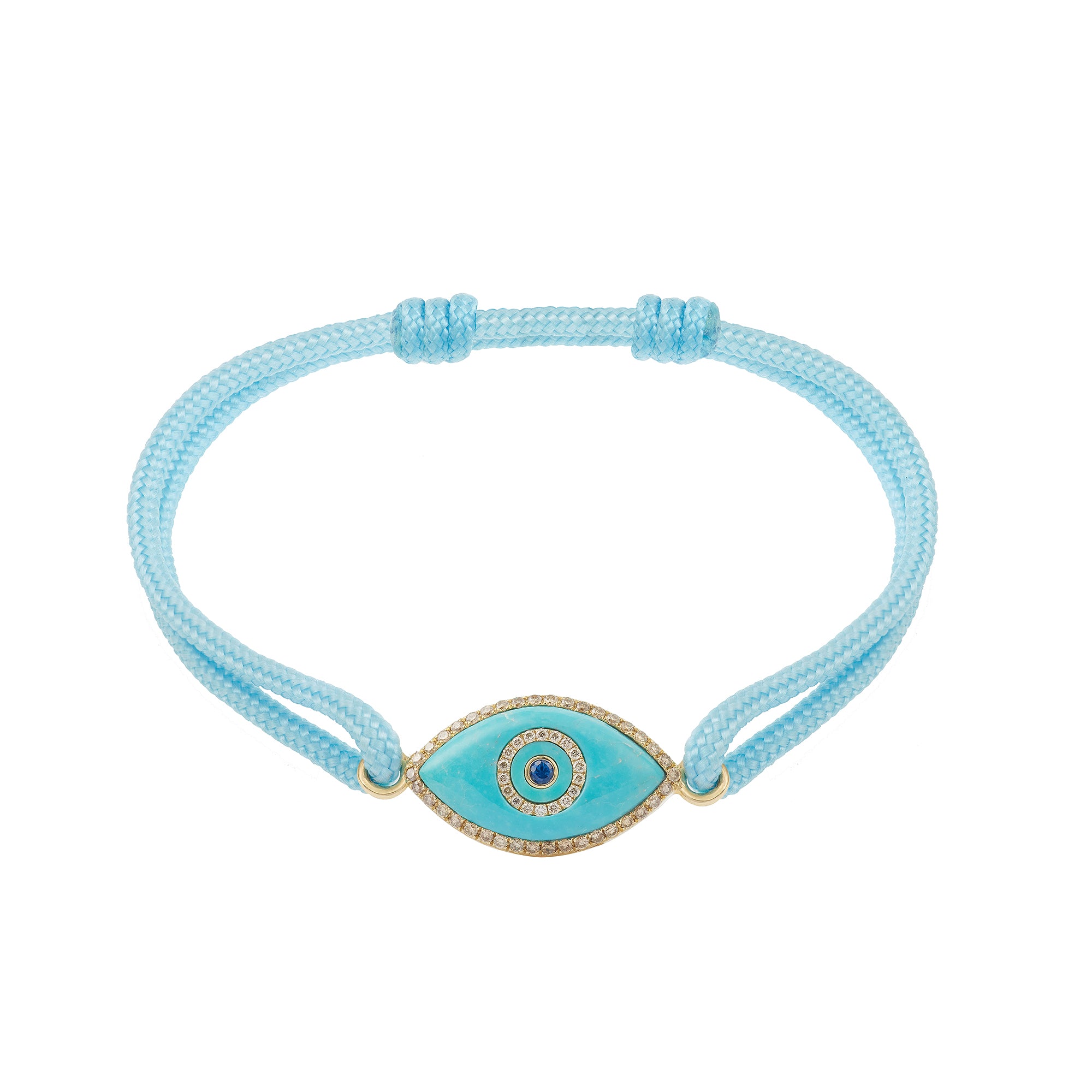 Endza Turquoise Evil Eye Cordon Bracelet in 14K Yellow Gold