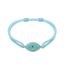 Load image into Gallery viewer, 14K yellow gold Link Bracelet with Turquoise evil eye, pavé diamonds, and sapphire