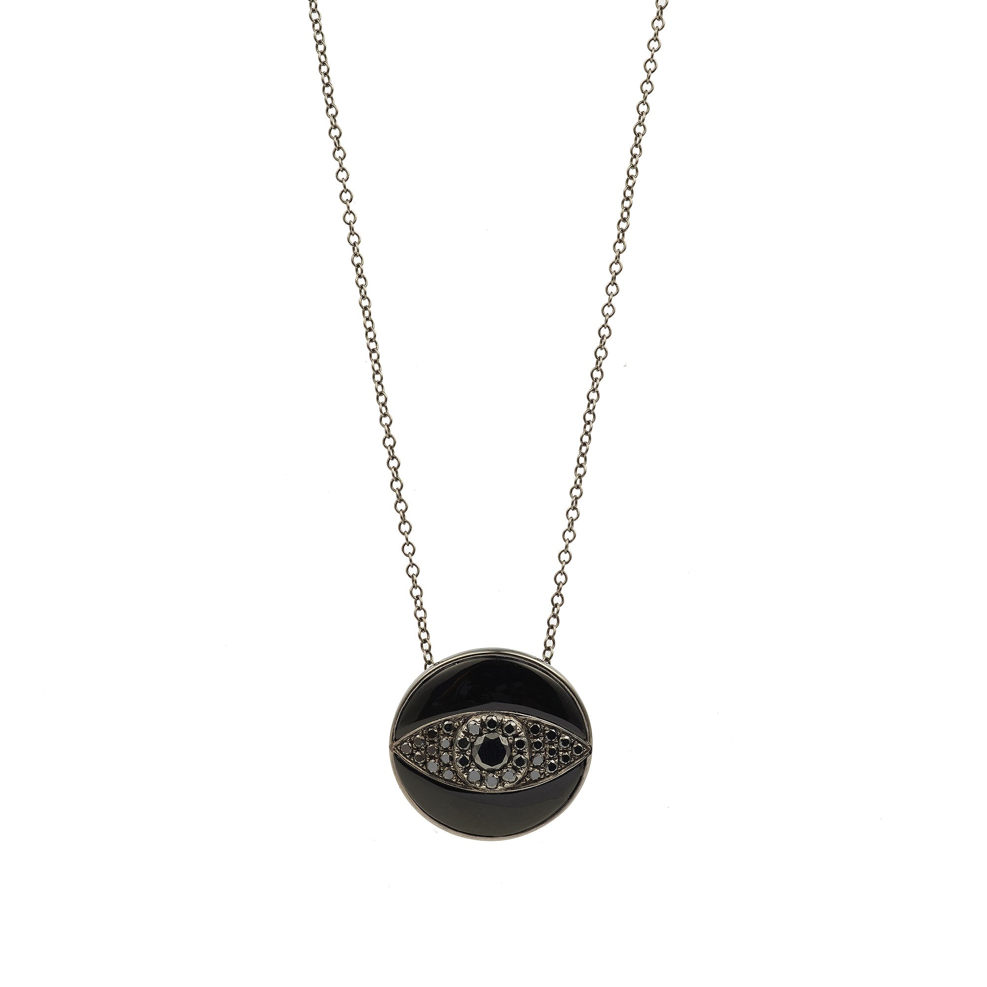 Endza Protection Medal in 14K Black Gold Black Onyx with Black Diamonds
