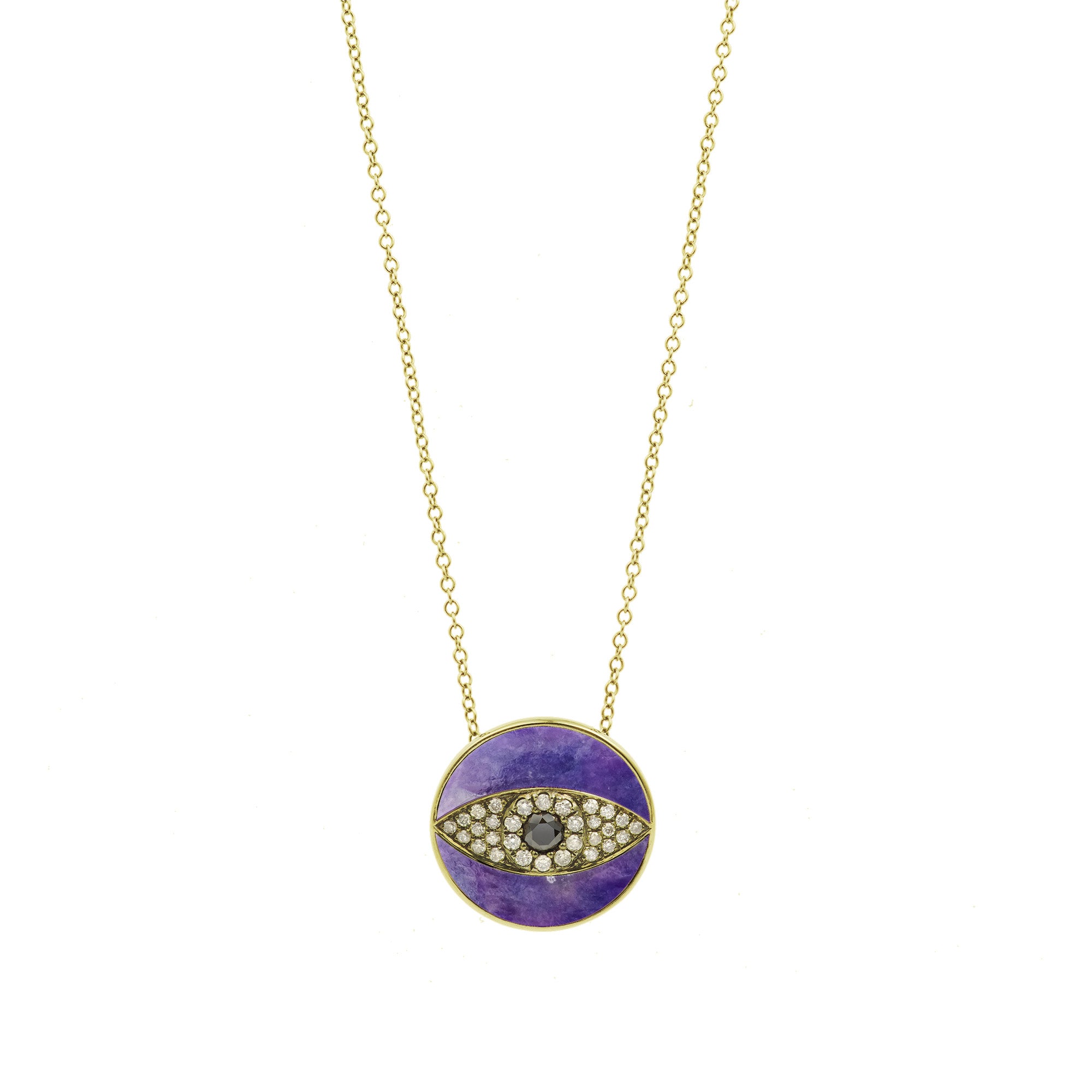 Endza Protection Medal in 14K Yellow Gold Sugilite with White Diamonds