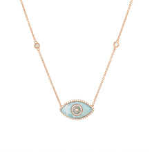 Load image into Gallery viewer, 14K rose gold Endza Necklace with Amazonite evil eye and white diamonds.