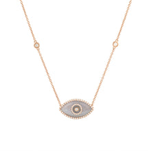 Load image into Gallery viewer, 14K rose gold Endza Necklace with Blue Chalcedony eye and white diamonds.