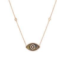 Load image into Gallery viewer, 14K rose gold Endza Necklace with Labradorite eye and white diamonds.