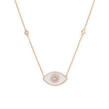 Load image into Gallery viewer, 14K rose gold Endza Necklace with White Onyx evil eye and white diamonds