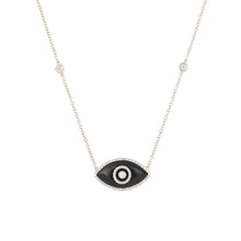 Load image into Gallery viewer, 14K white gold Endza Necklace with Black Onyx eye and white diamonds.
