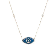 Load image into Gallery viewer, 14K white gold Endza Necklace with Blue Agate eye and white diamonds.