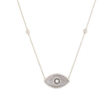 Load image into Gallery viewer, 14K white gold Endza Necklace with Blue Chalcedony eye and white diamonds.