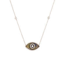 Load image into Gallery viewer, 14K white gold Endza Necklace with Labradorite eye and white diamonds.