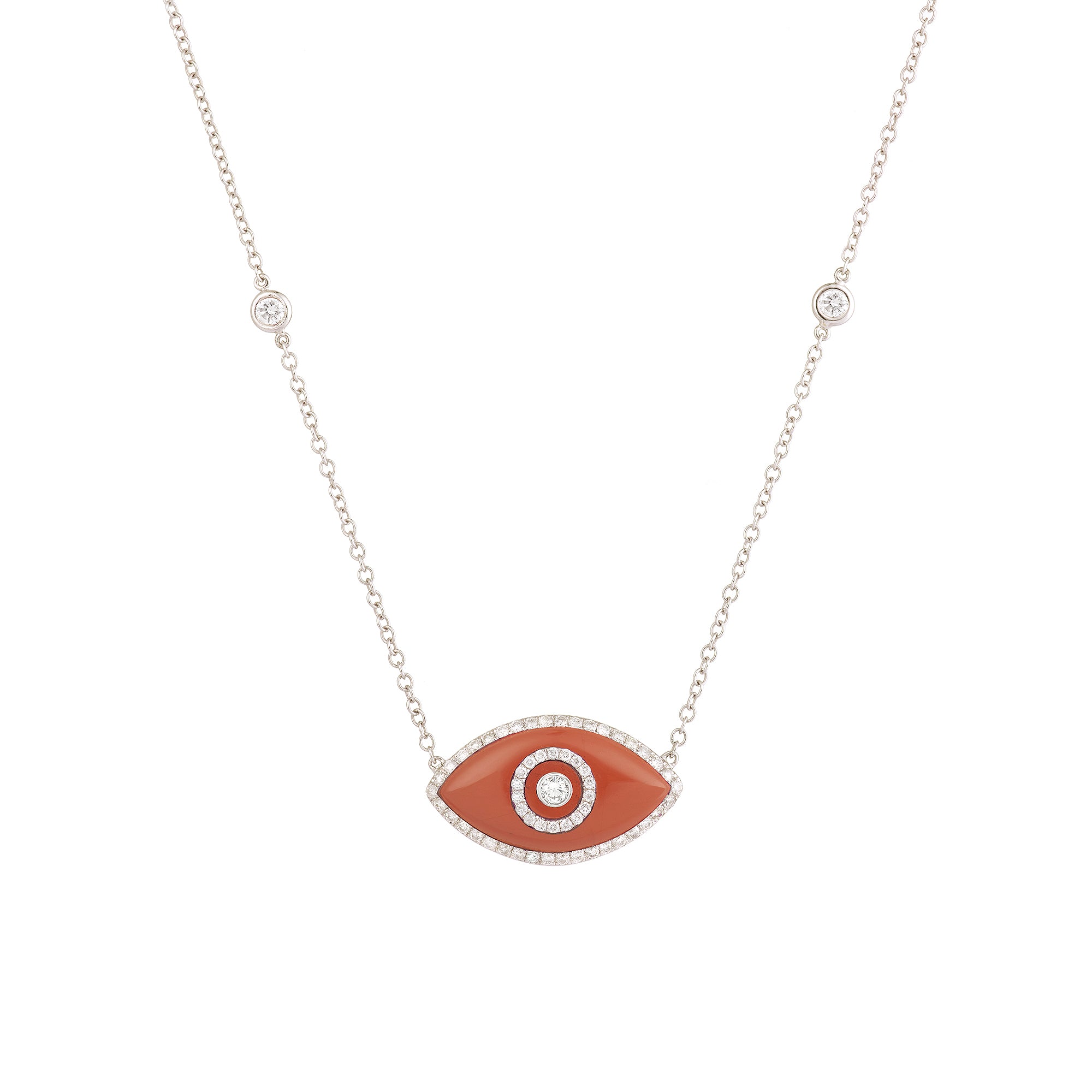 Endza Red Jasper Evil Eye Necklace in 14K White Gold with Natural Diamonds