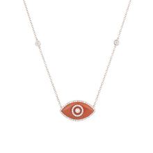Load image into Gallery viewer, 14K white gold Endza Necklace with Red Jasper eye and white diamonds.