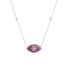 Load image into Gallery viewer, 14K white gold Endza Necklace with Sugilite evil eye and white diamonds.
