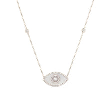 Load image into Gallery viewer, 14K white gold Endza Necklace with White Onyx evil eye and white diamonds